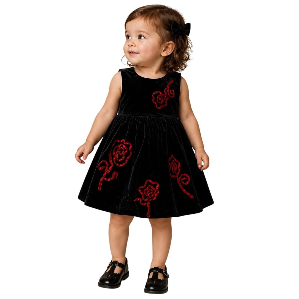 Hanna Andersson Black Velvet Rose 18m Dress Romantic Goth Fancy Party